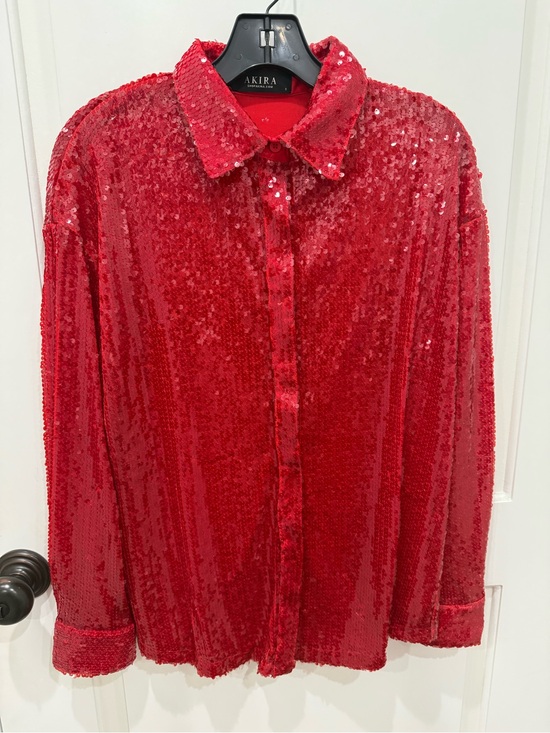 AKIRA Tops - AKIRA Red Sequin Button Up